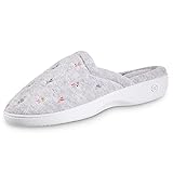 isotoner womens Terry slip Clog With Memory Foam for Indoor/Outdoor Comfort Slip on Slipper, Heather Grey Flower Scalloped, 7.5-8 US