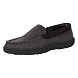 Hanes Men's Moccasin Slipper House Shoe With Indoor Outdoor Memory Foam Sole Fresh Iq Odor Protection, Grey, Large