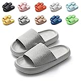 TREEMALL Pillow Slippers Cloud Slides for Women and Men，Non-Slip Open Toe Shower Slippers Massage Home Slippers for Indoor & Outdoor（Grey）