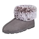 Jessica Simpson Women's and -Girls Microsuede Super Soft Bootie Slippers with Indoor Outdoor Sole, Grey, Large