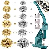Glarks Heavy Duty Hand Press Grommet Eyelet Machine Hole Punch Tool Kit Including Grommet Machine with 3 Dies and 3000Pcs Golden & Sliver Grommets for Banner, Sign, Awning, Poster, Curtain