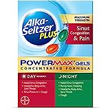 ALKA-SELTZER PLUS Maximum Strength PowerMax Sinus Congestion and Pain Medicine, Day + Night Liquid Gels for Adults with Pain Reliever, Fever Reducer, Cough Suppressant, Nasal Decongestant, 24 Count