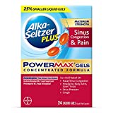 Alka-Seltzer Plus Maximum Strength PowerMax Sinus Congestion and Pain Liquid Gels with Pain Reliever, Fever Reducer, Cough Suppressant, Nasal Decongestant, Cold Medicine, 24 count